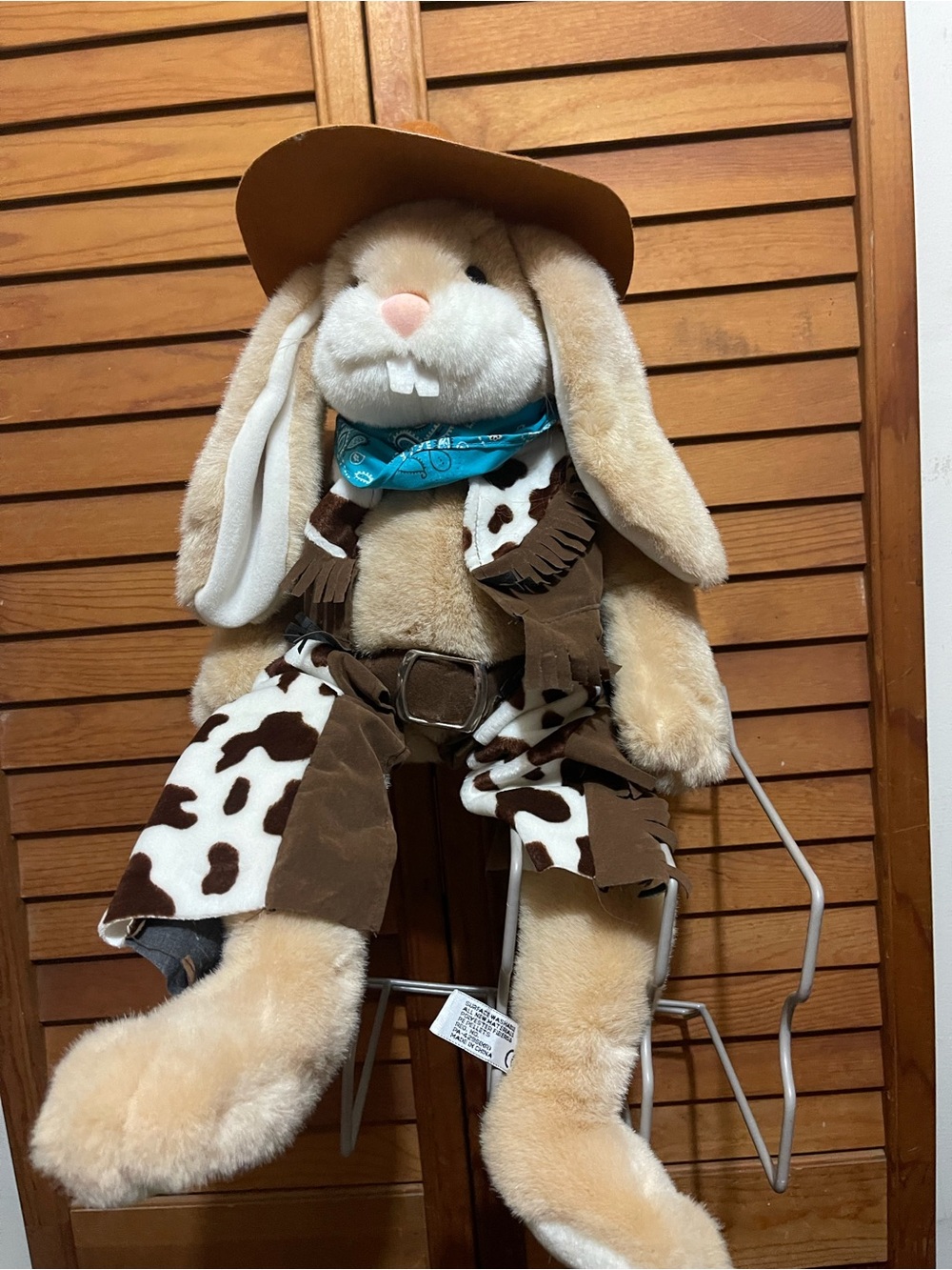 Cowboy Bunny Plush - Tan Bunny with Brown & White Outfit